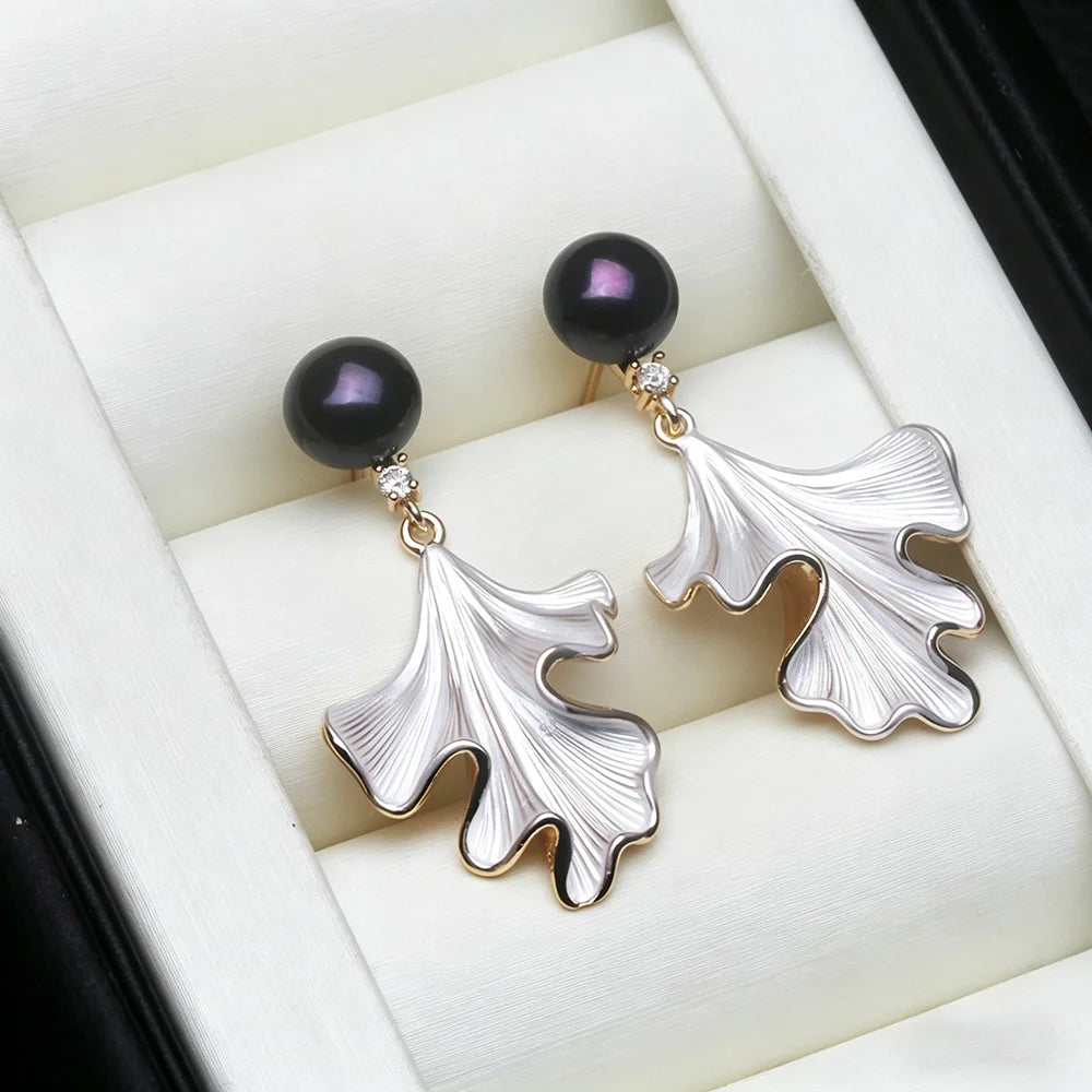 Real 925 Silver Natural Pearl Earrings Woman,Luxurious Dangling Freshwater Pearl Earring Wife Anniversary Gift White Black