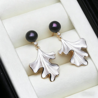 Real 925 Silver Natural Pearl Earrings Woman,Luxurious Dangling Freshwater Pearl Earring Wife Anniversary Gift White Black