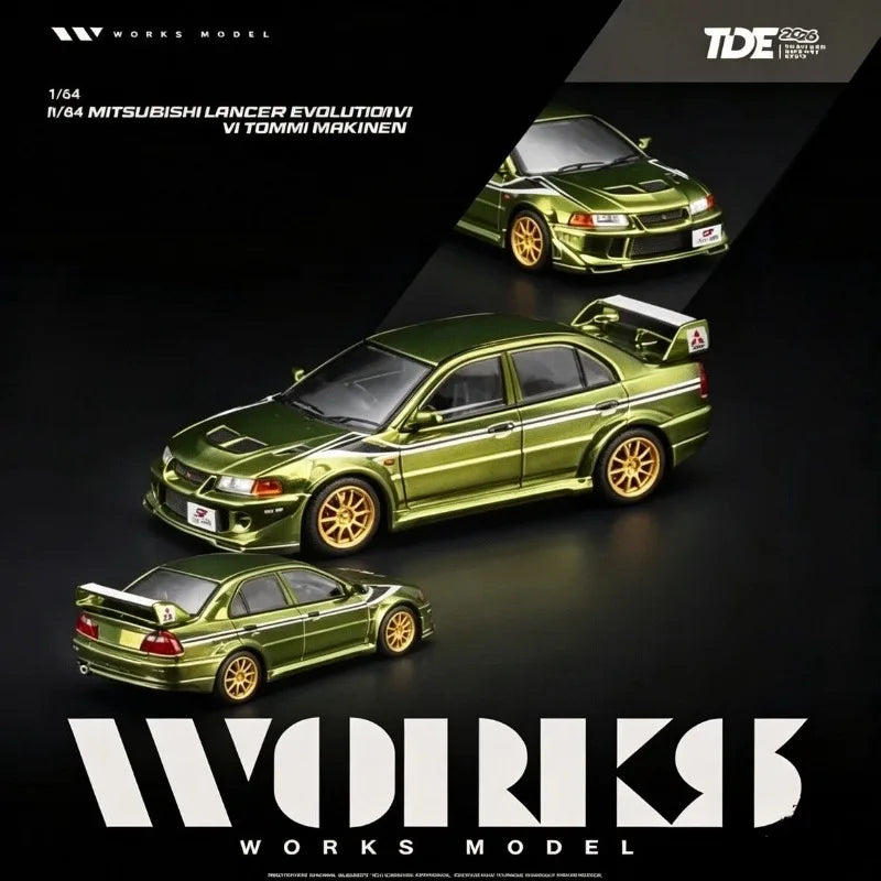 WORKS MODEL 2026TDE-1:64 Mitsubishi Evolution Simulation Alloy Car Model, Boys' Toy, Collection Decoration Item.