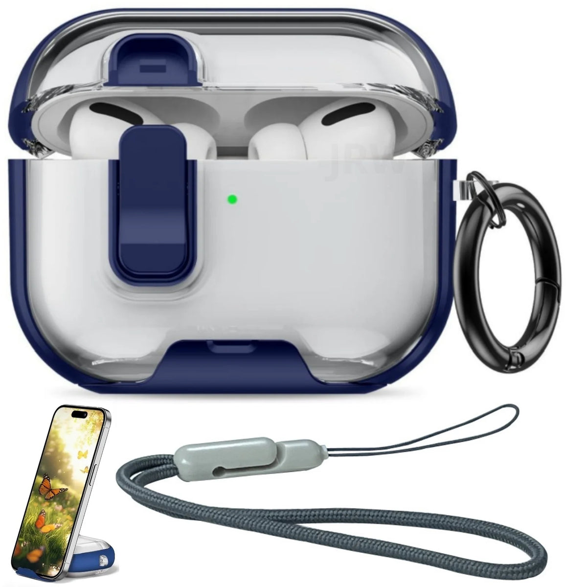 Case for Airpods Pro 3 with Secure Lock & Phone Stand Soft TPU Protective Case with Lanyard Anti-Scratch Shell for AirPods Pro 3