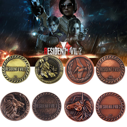 Residents Evils Commemorative Lion Badge Statue Decryption Coins Keychain RPD Raccoon City Police Station Keyring Unisex Jewelry