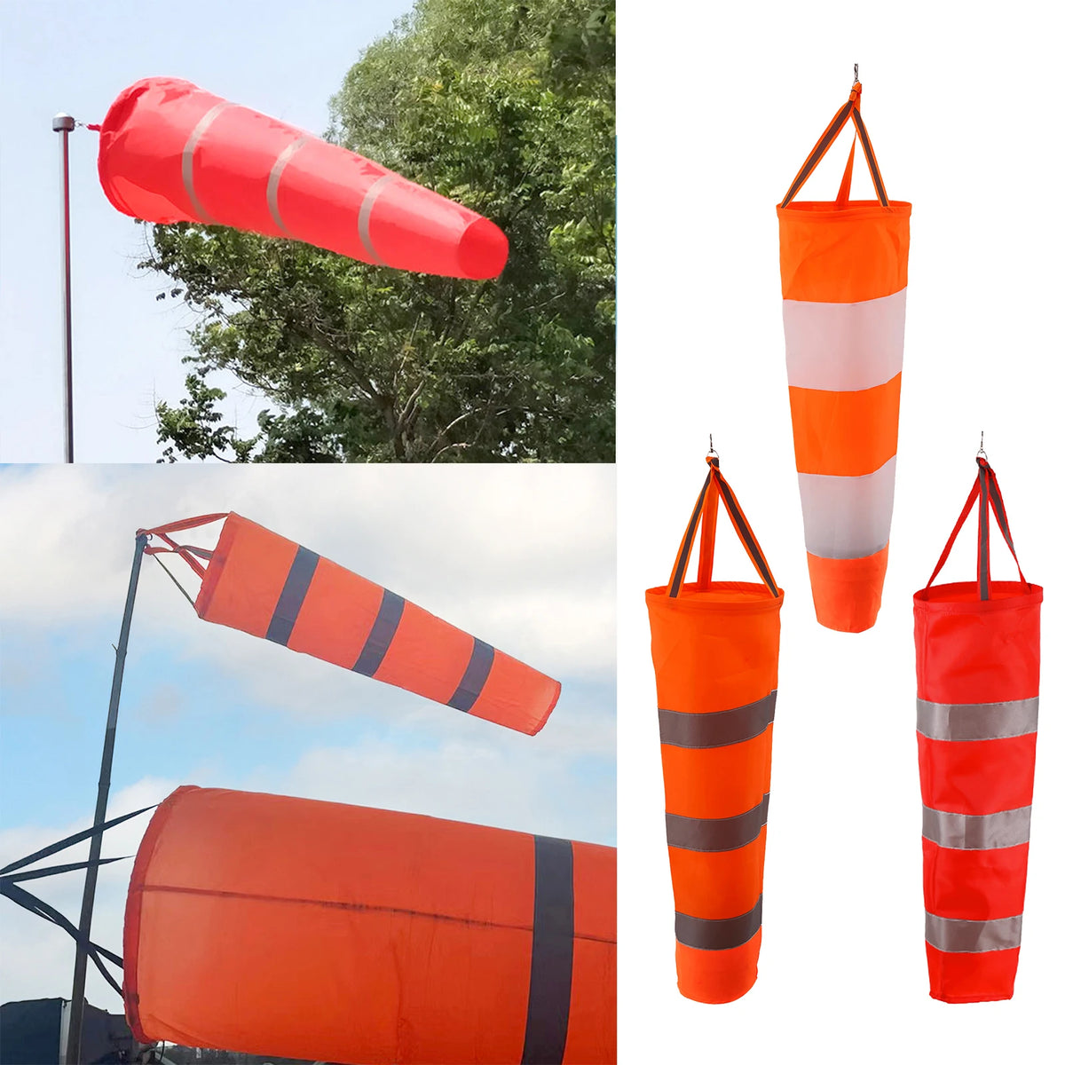 60/80/100cm Reflective Windsock Outdoor Rip-stop Wind Measurement Weather Vane Refective Windsock Weathervane Waterproof 1Pc