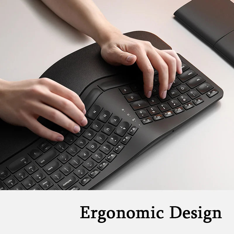 White Backlit Ergonomic Split Keyboard Bluetooth 2.4G Wireless Keyboard with Wrist Rest Rechageable Keyboard for Windows/Mac