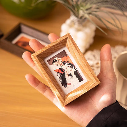 Mini Wooden Photo Frame 3 Inch Polaroid Picture Display Stand Small Card Collectible Frames Tabletop Desk Ornament for Family