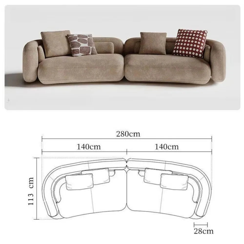 Small Apartment Bezier Sofa, Modern Italian Curved Irregular Fabric Couch, Detachable Washable Straight Row Living Room Sofa