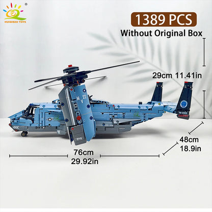 HUIQIBAO MOC V-22 Tiltrotor Aircraft Helicopter Building Block Children Military Airplane Model Bricks Toy Home Decor.