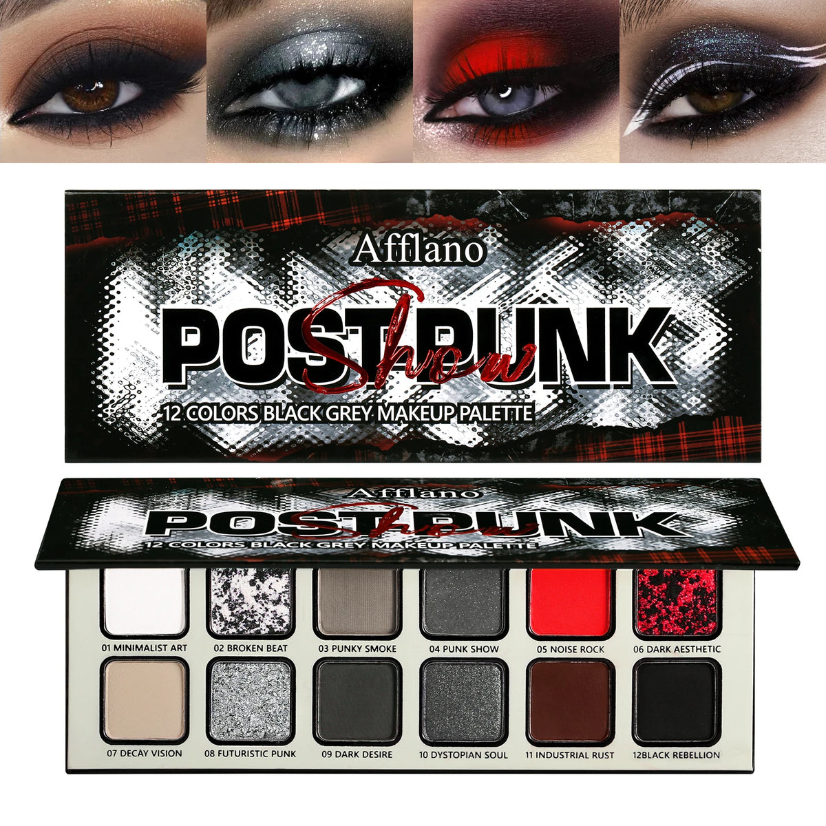 Goth Makeup Gray Black Eyeshadow Palette, Grunge Smokey Eye Eyeshadow Palette Highly Pigmented, Blendable Chrome Glitter Silver