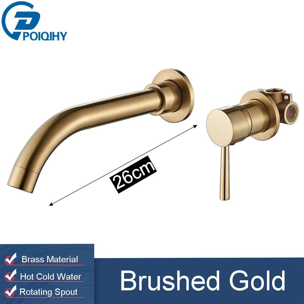 Golden Basin Faucet Bathroom Mixer Sink Tap Wall Mounted Hot Cold Water Tap Single Handle Rotating Spout Bathroom Faucet