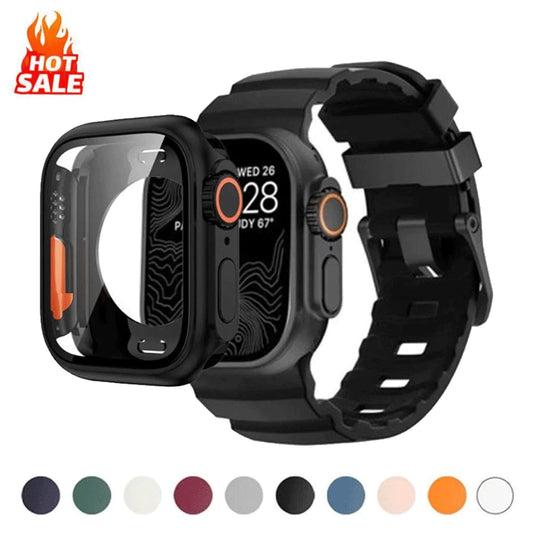 Silicone Strap And Change to Ultra Case For Apple Watch Series 11 10 9 8 7 6 5 4 SE For iWatch 46mm 45mm 44mm 42mm 41mm 40mm