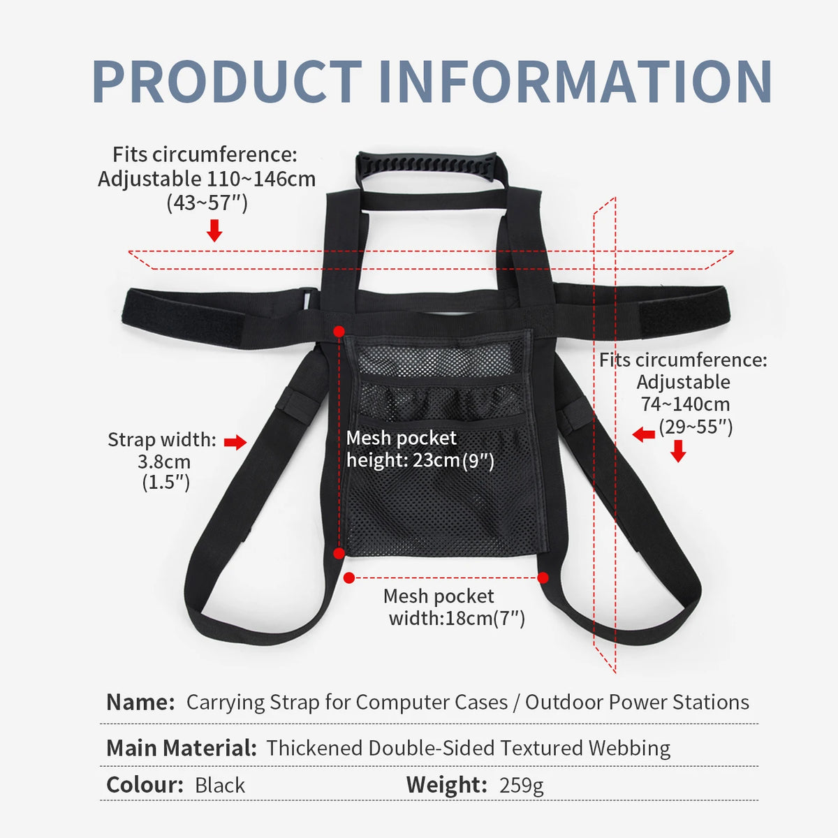 Computer Tower Transport with Handle Universal PC Tower Carrying Strap Gaming Desktop Belt with Side Pockets for Cables Mouse
