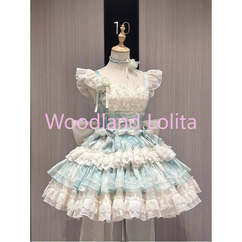 Japanese Sweet Kawaii Princess Dress Women's Flutter Sleeves Off Shoulder Ballet Style Lolita Dress Birthday Party Cake Dresses