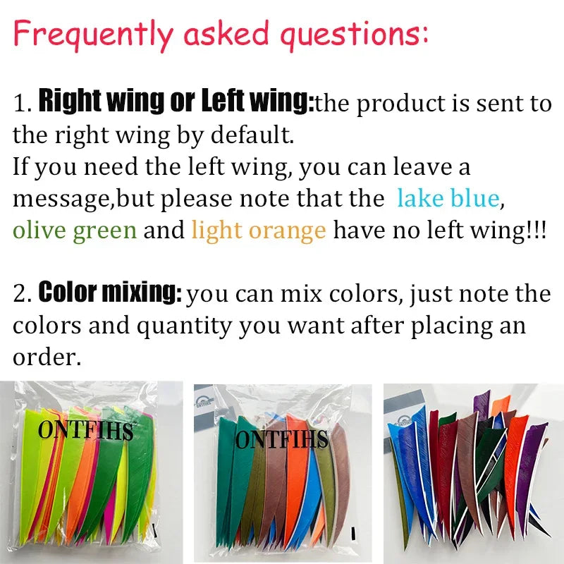 ONTFIHS 50PCS Archery Fletching RW 4" Shield Arrow Feathers with Natural Turkey Feathers