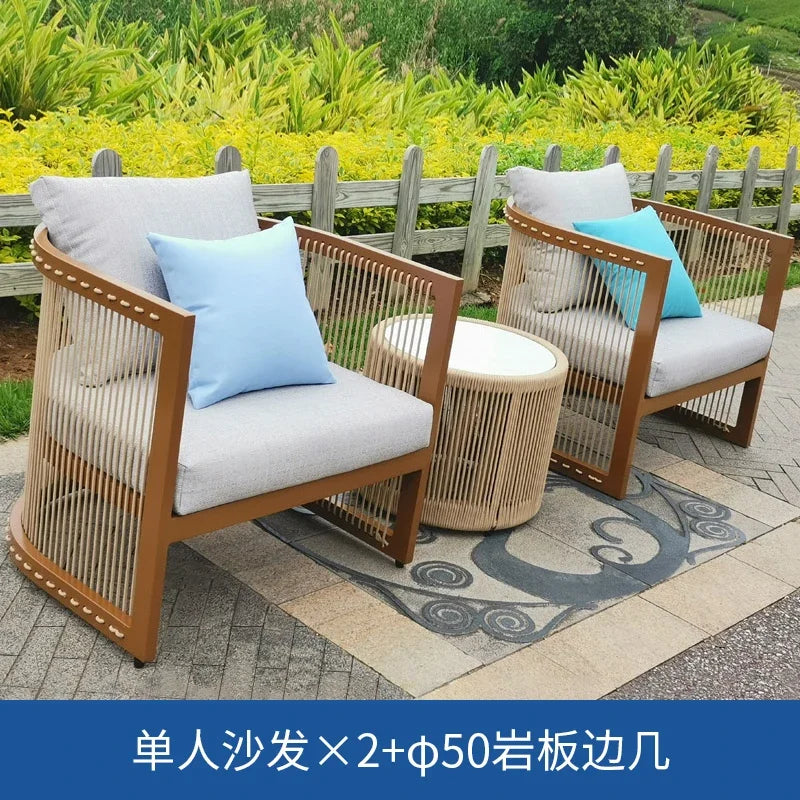 YFY  outdoor rattan sofa courtyard open-air hotel leisure dining chair garden waterproof coffee table combination