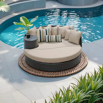 ABB  outdoor rattan bed round bed recliner Internet celebrity bed and breakfast garden hotel villa courtyard sofa