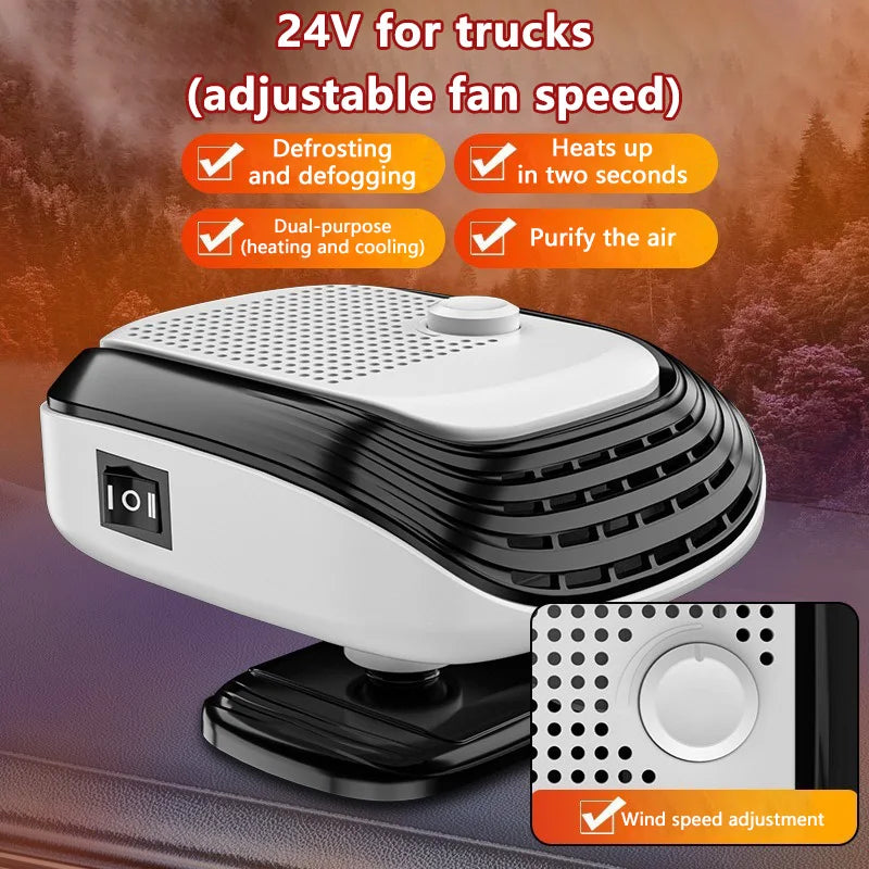 360° Rotation Winter Fast Car Heater 12V/24V Car Heater Fan Large Blowing Area Adjustable Wind Speed Windshield Defogging 2026
