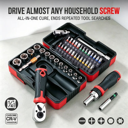 TINSOL 45PCS 1/4 Inch Drive Ratchet Screwdriver Socket Bit Set 72 Tooth CR-V Magnetic Bit Driver Auto Home Repair Tool Kit Case