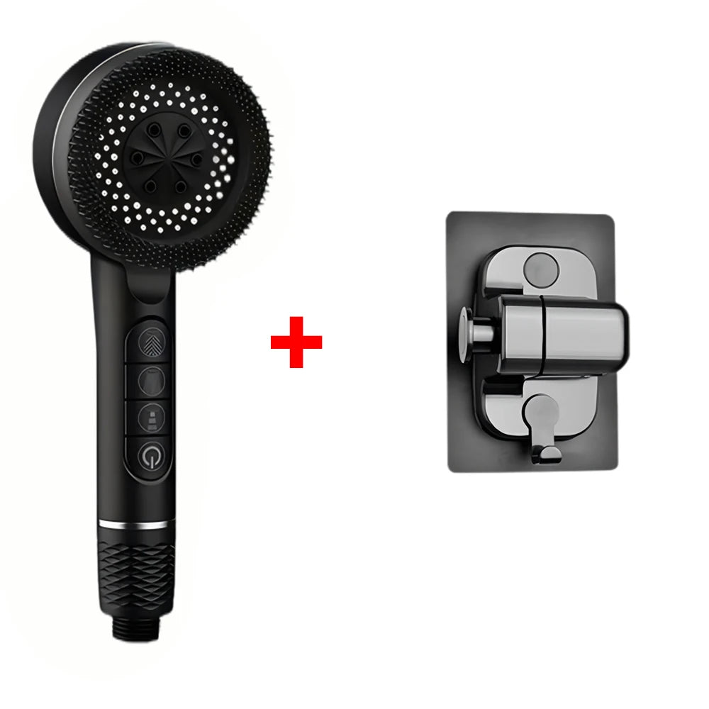 4 Modes Self-cleaning Shower Head with Silicone Brush One-Key Stop Water Massage High Pressure ABS Showerhead with Filter