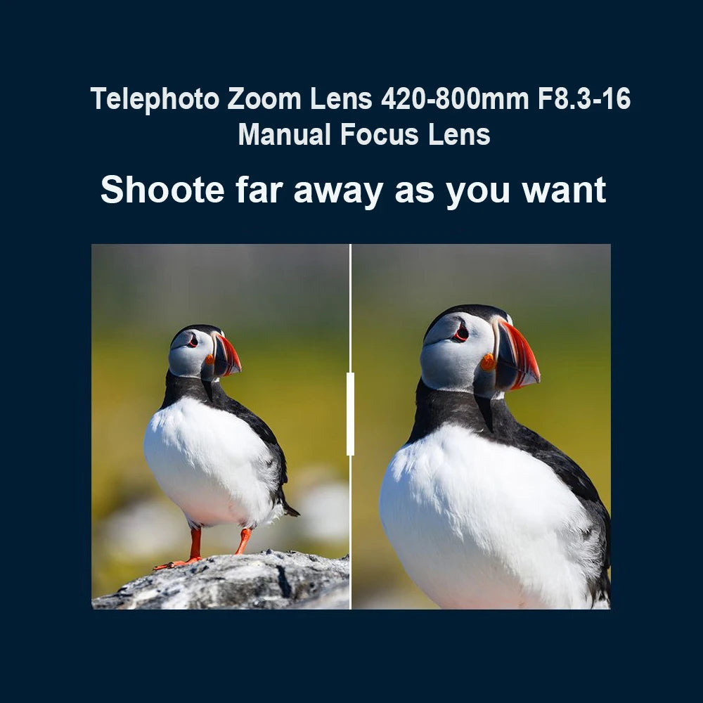 Lightdow 420-800mm F8.3-F16 Manual Zoom Super Telephoto Lens with T Mount Ring for Nikon Canon Sony Fuji Olympus Camera Lenses