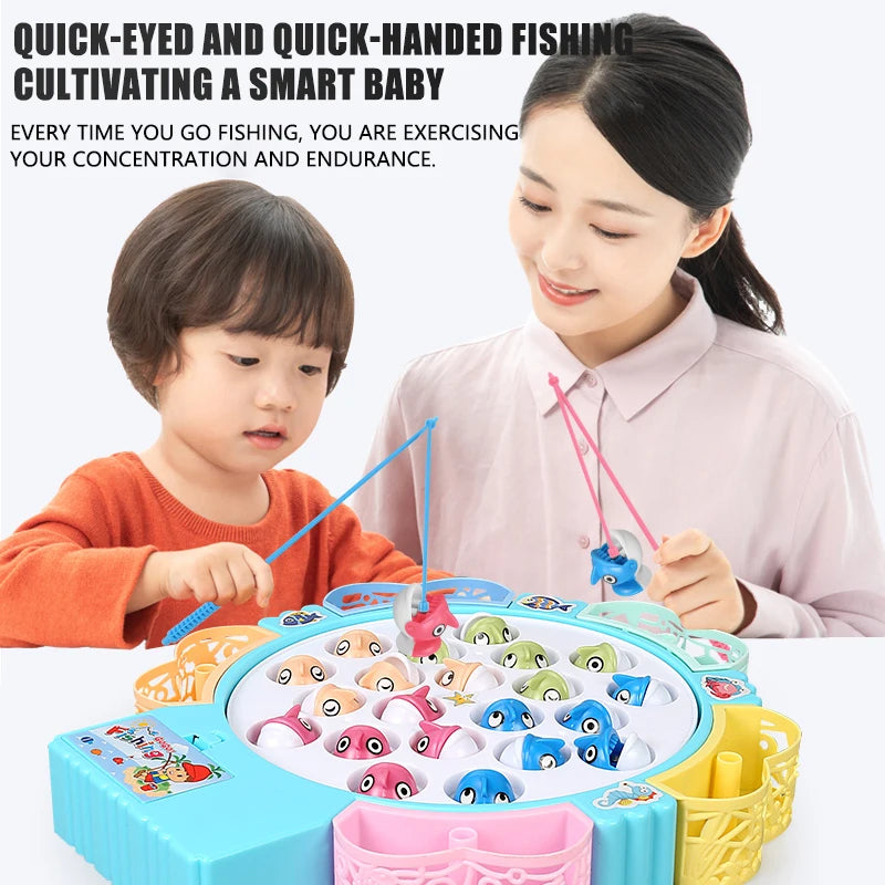 Magnetic Rotating Fishing Game Plate - Fishing Toy with Music to Develop Hand-Eye Coordination for kids Christmas Birthday Gifts