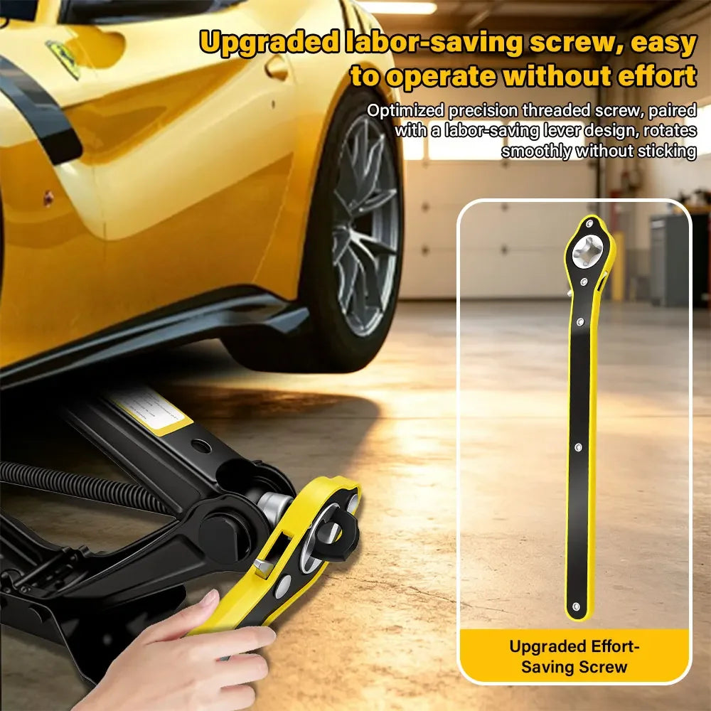 Car Scissor Jack with Wrench Auto Emergency Crank Lift Stand Labor-Saving Repair and Tire Replacement Tool for SUV Vehicle