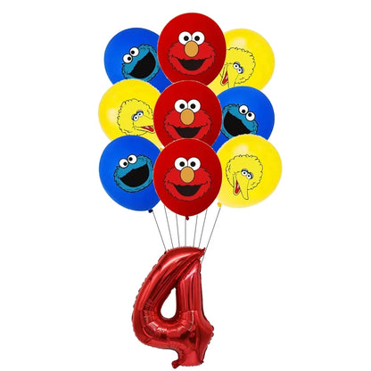 Cartoon Sesames  Street Birthday Party Decor Elmo and Friends Theme Tablecloth Plate Balloon Set Cake Decor Baby Shower
