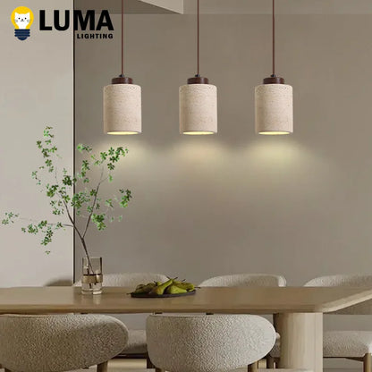 Japanese Wabi-Sabi Stone Pendant Light, LED Yellow Travertine Hanging Lamp for Bedroom Bedside Kitchen Island Dining Room Decor