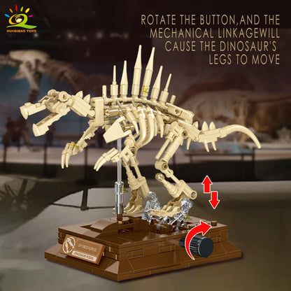 HUIQIBAO Dinosaur Skeleton Fossil Model Building Blocks Triceratops Velociraptor Dino Jurassic Series Bricks for Children Toy
