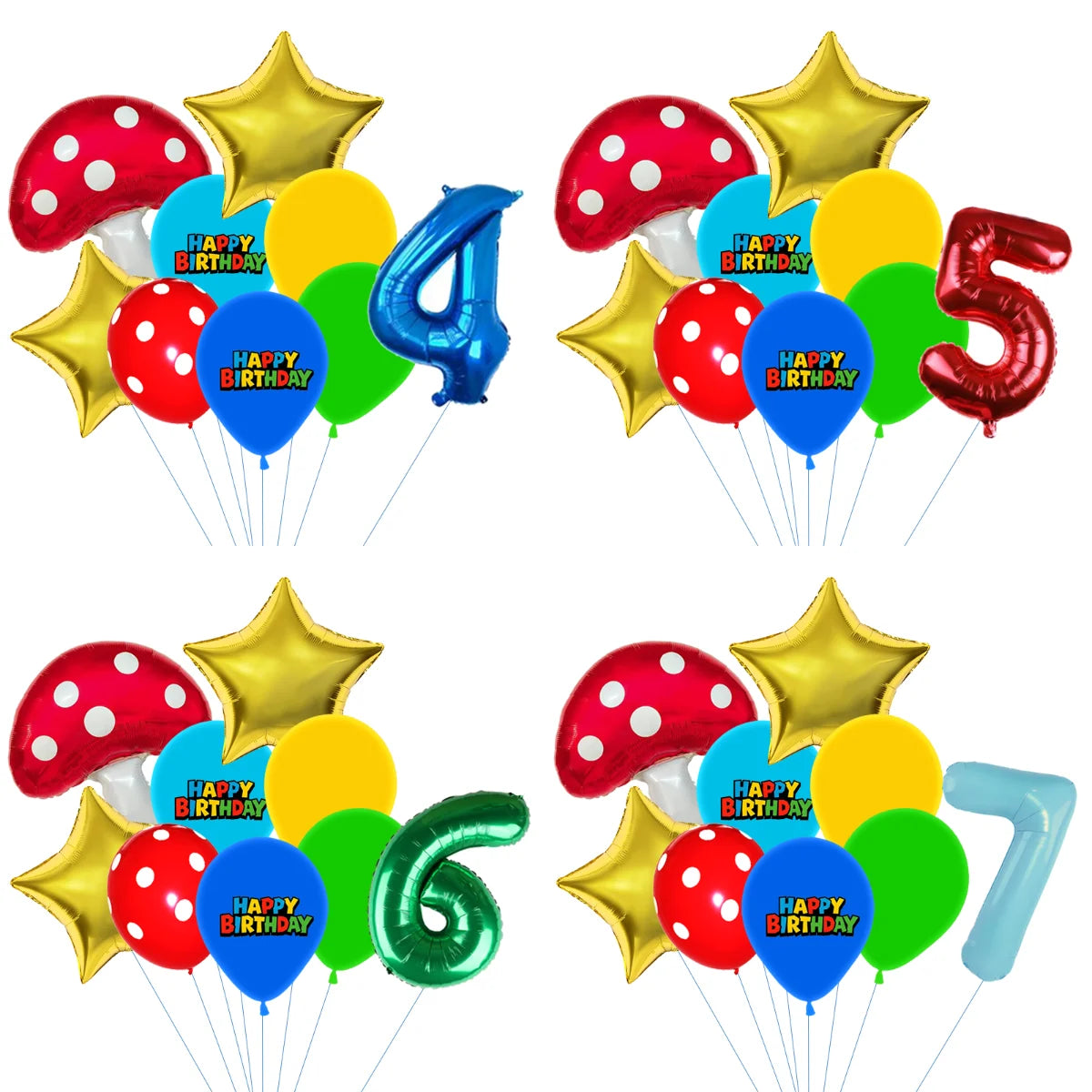 Red Blue Green Yellow Mushroom Star Balloons for Cartoon Video Game Super Bros Balloon Birthday Inspired Party Decoration
