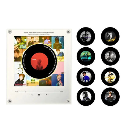 Creative Vinyl Disc Player Fridge Magnet Decor,with 9Pcs NFC Rotating Disc Cards ,NFC Sensing Retro Player With Night Light
