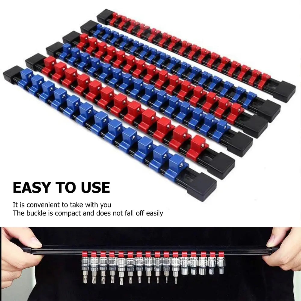 6-Piece Socket Organizer, 1/2 inch, 3/8 inch and 1/4 inch Drive ABS Tools-Socket Holder,Socket Racks Clip Rail Holder Tool Trays