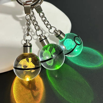 Pokemon Crystal Ball 3D Pikachu Mewtwo Mew Gengar Night Light Pokeball Crystal Keychain Anime Action Figure Toy Birthday Gift