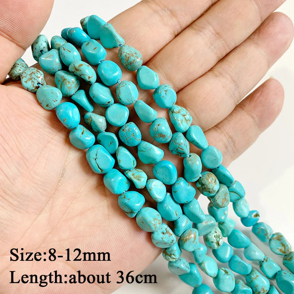 Blue Turquoise Stone Bead Irregular Round Oval Square Heart Loose Spacer DIY Beads Fit Jewelry Making Bracelet Necklace Handmade
