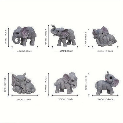 6pcs Resin Elephant Sculpture for Bonsai Micro Landscape DIY Table Cabinet Home Cake Decoration Micro Garden Making Craft Decor