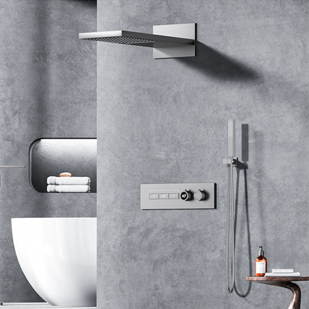 Luxury intelligent digital display brass shower system Black wall mounted design Dual control of cold & hot Hidden bathroom Tap