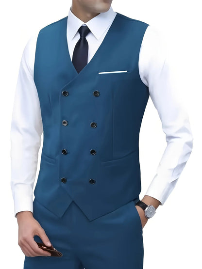 Men Double Breasted Vest British Style Slim Fit Business Formal Waistcoat High Quality Suit Vest Multiple Colors