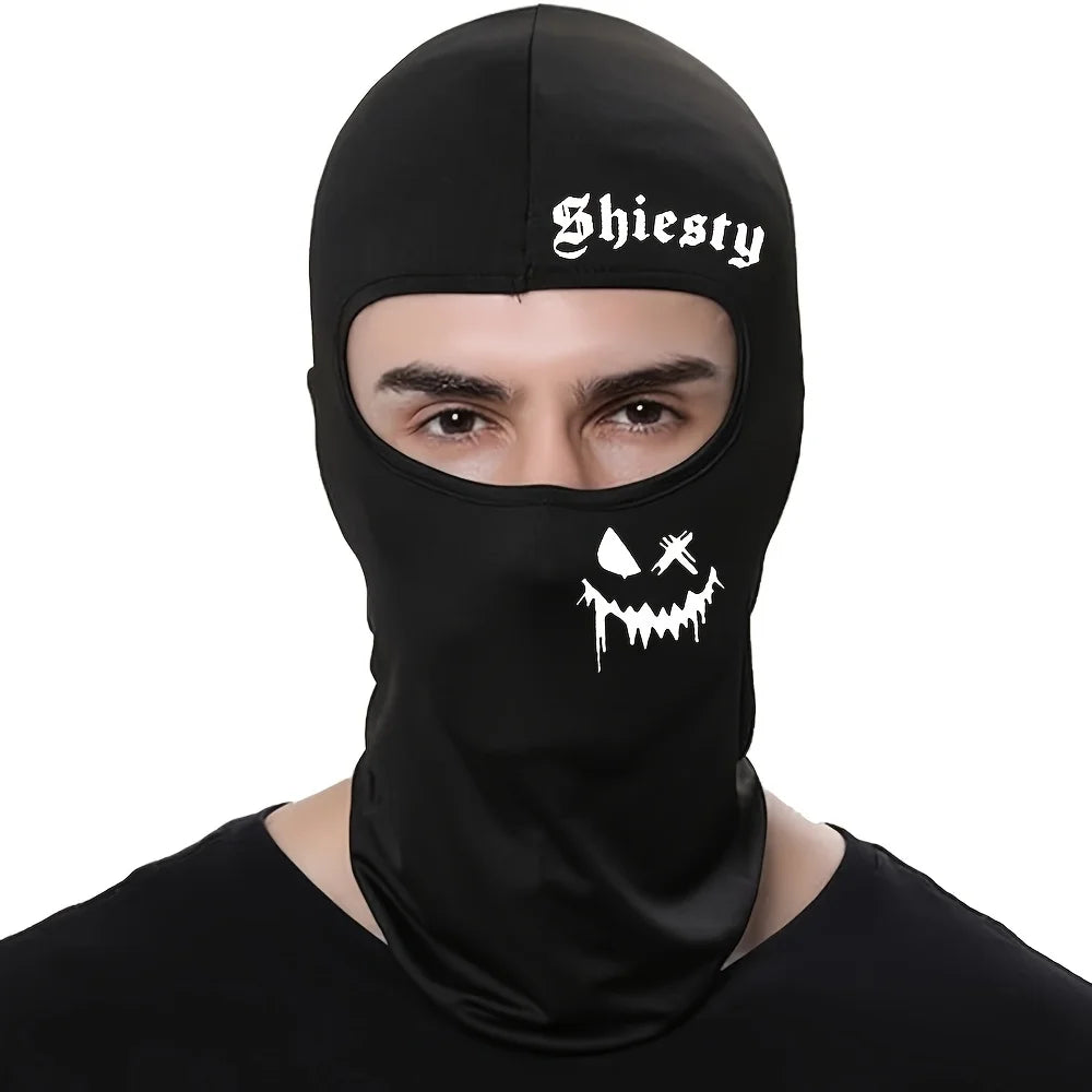 Smiling face print Balaclava face mask, summer cool neck cover, motorcycle skiing scarf, unisex