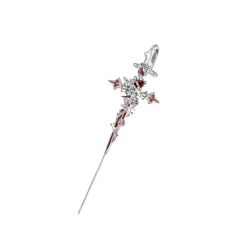 Punk Thorn Rose Cross Earrings Sweet Cool Dark Style Earring Pendant Necklace Party Halloween Jewelry
