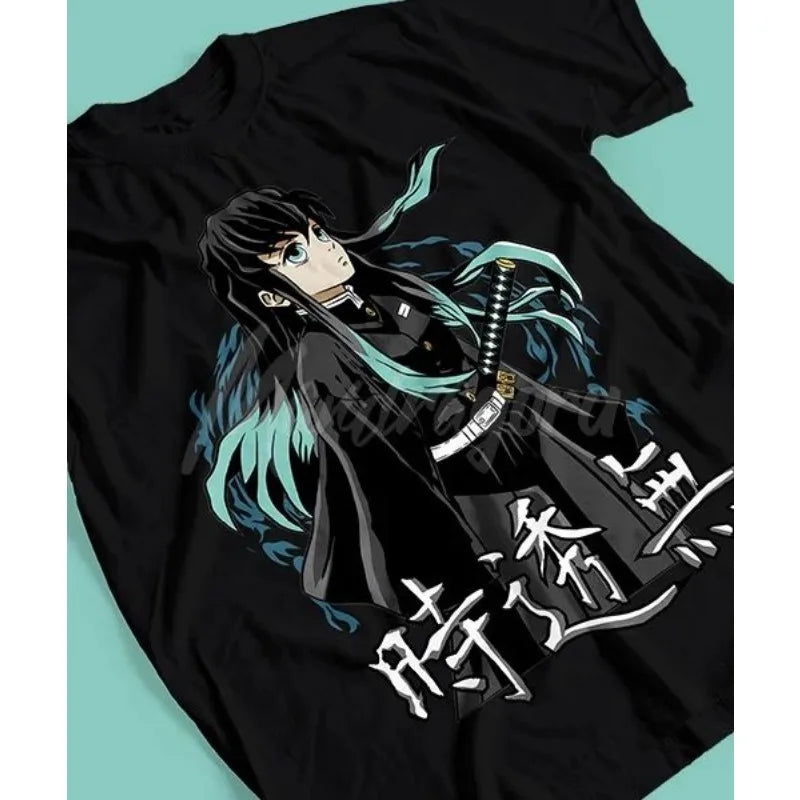 Demon Slayer Muichiro Tokito Pure Cotton T-shirt 2026 Summer Anime Printed Loose American Casual Parent Child Short Sleeve Top