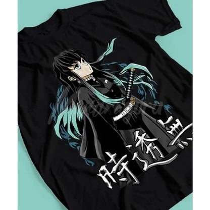 Demon Slayer Muichiro Tokito Pure Cotton T-shirt 2026 Summer Anime Printed Loose American Casual Parent Child Short Sleeve Top