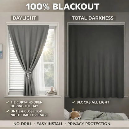 1 PCS of 100% Blackout Curtain, Non Perforated Magic Tape Self-Adhesive Curtain, Heat-Insulating Blackout Bedroom Curtain