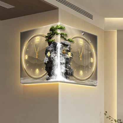 Modern Double Sided Corner Wall Clock Living Room Decoration LED Clock Mural Lamp Restaurant Background Wall Digital Wall Watch