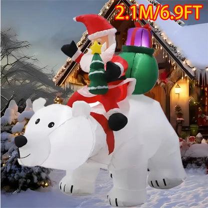 Inflatable Toy Santa Ride Polar Bear Shake Head Christmas Inflatable Model Luminous Christmas Atmosphere Decoration Model
