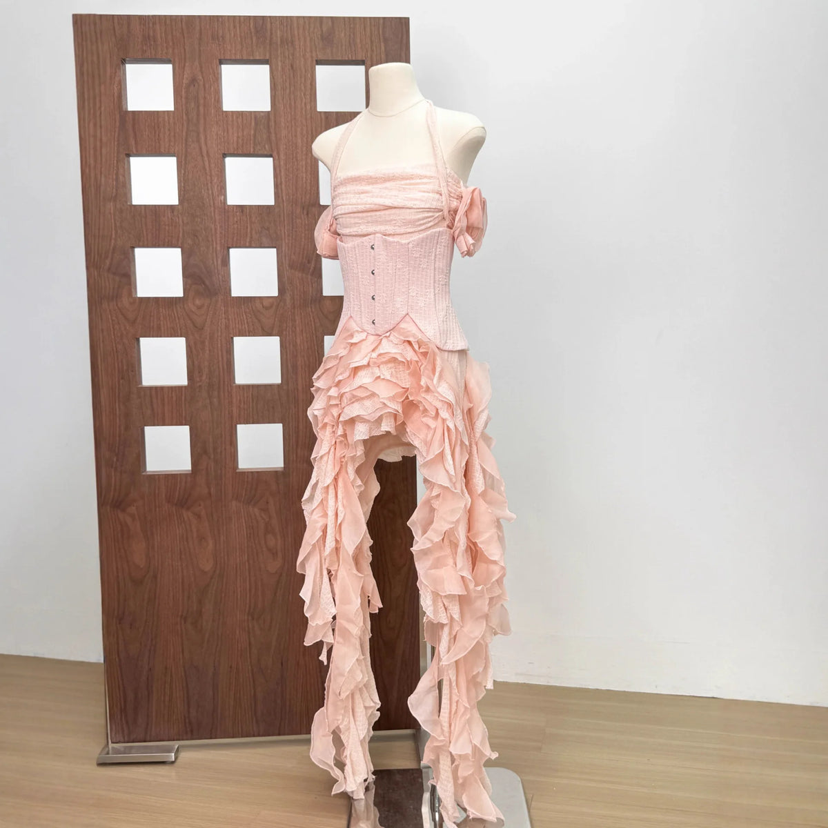 Women Skirt Suit Draped Dress Three Piece Sets Sexy Halter Ruffled Dress Lace-up Corset Top Shorts Party Cocktail Dress Vestidos