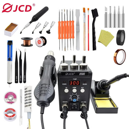 JCD 2 in 1 Digital Soldering Station Hot Air Gun Solder Iron SMD BGA Rework Desoldering Welding Repair Tools 760W 220V 110V 8586