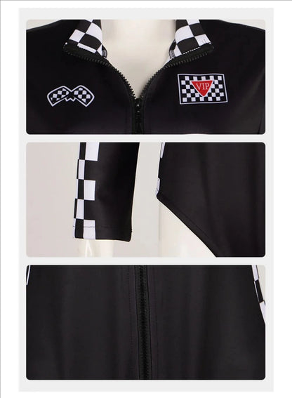 Women Race Car Driver Jumpsuit Cosplay Costume Sexy Bodysuit Long Sleeves Car Game Racer Girl Cheerleaders Uniform Halloween