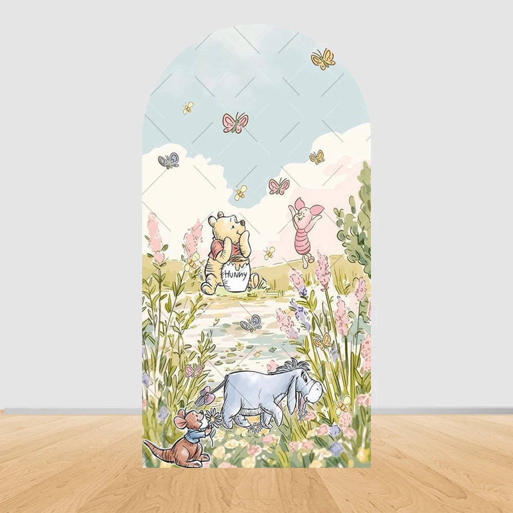 Winnie The Pooh Arch Backdrop Cover Elastic Fabric Newborn Baby Birthday Party Supplies Birthday Party Photo Studio Decoration