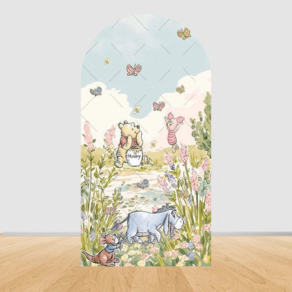 Winnie The Pooh Arch Backdrop Cover Elastic Fabric Newborn Baby Birthday Party Supplies Birthday Party Photo Studio Decoration