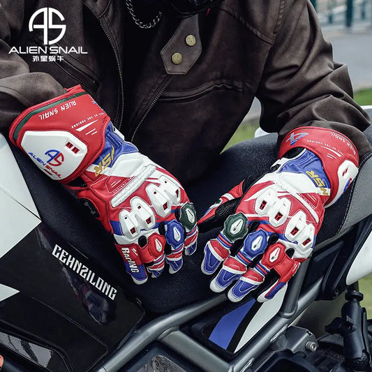 ALIEN SNAIL Motorcycle Racing Gloves Full‑Finger Protective Cowhide TPR Anti‑fall Riding Gloves for Men Women Motorcross Guantes