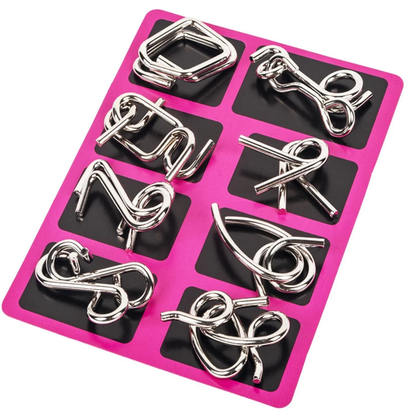 8Pcs/Set Metal Montessori Puzzle Wire IQ Logical Ability Training Stress Relief Toy for Children Adults Reliever Educational Toy