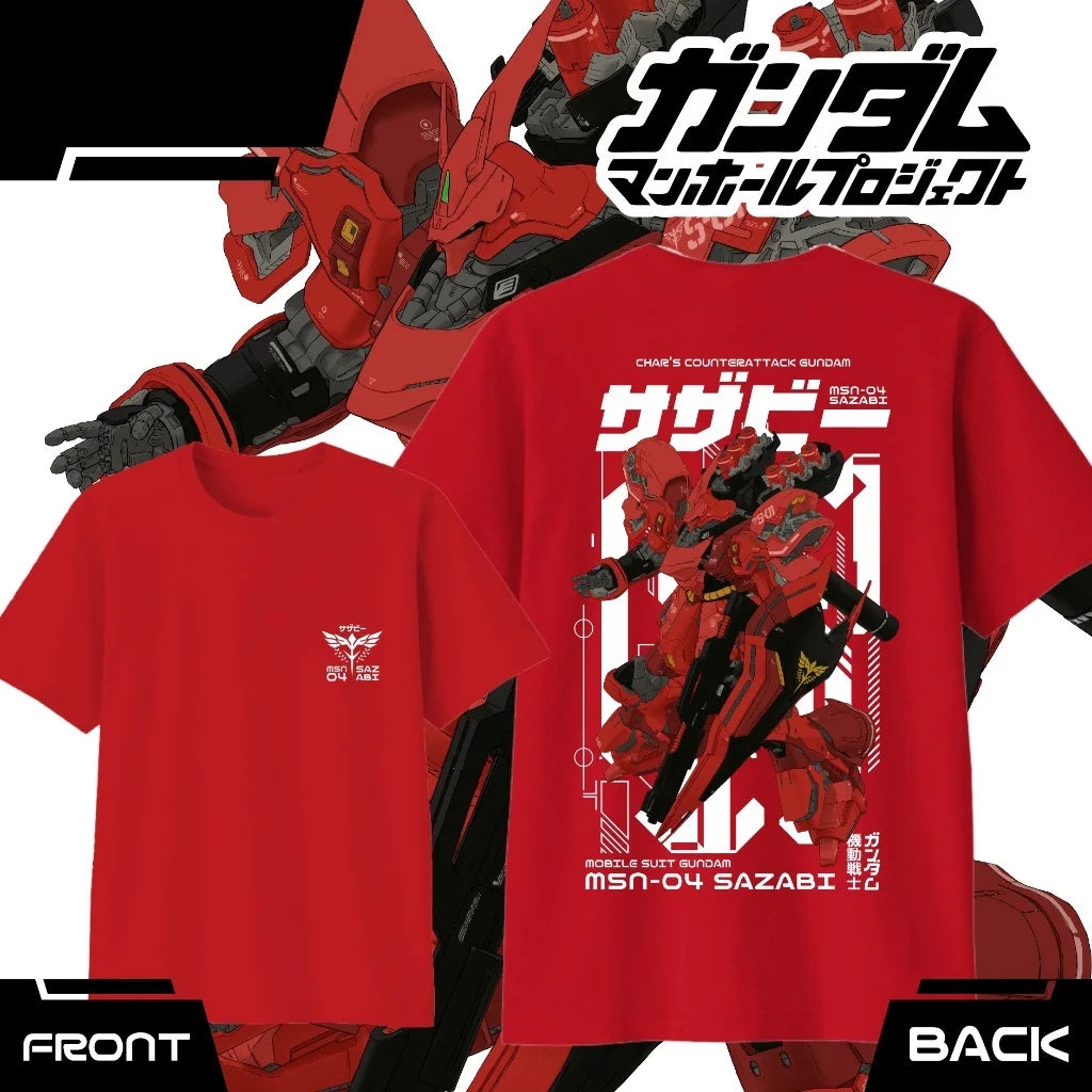 Anime GUNDAM MSN-04 Sazabi Pure Cotton T-shirt 2026 Summer Men's and Women's Fashion Casual Short Sleeved T-shirt Streetwear